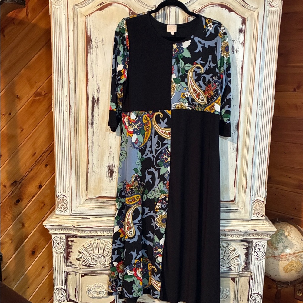 Elegant Black and Multicolor Paisley Dress